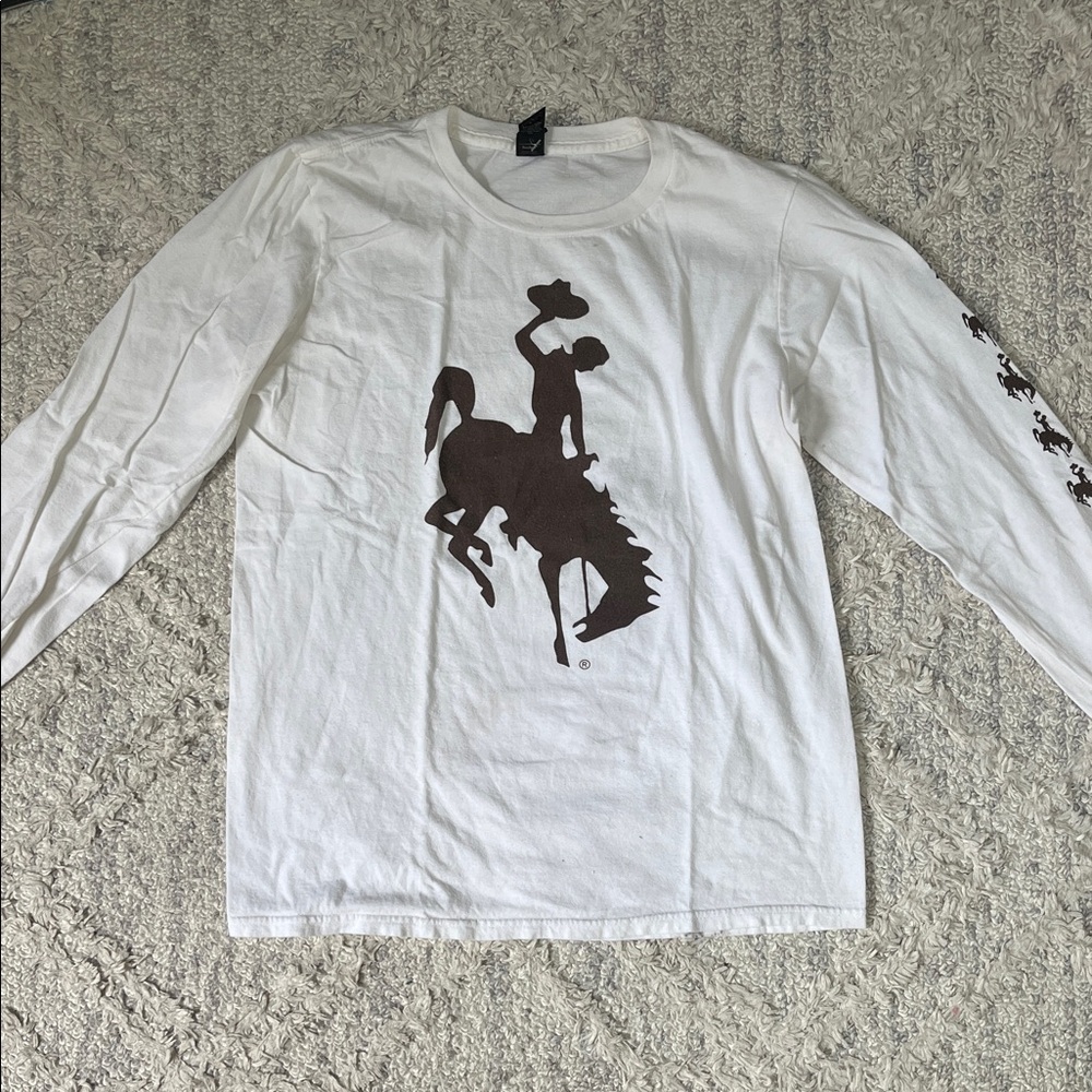 Anvil Kids Long Sleeve White Tee with Brown Cowboy Graphic
